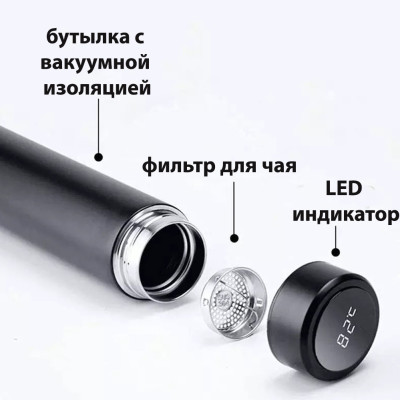Розумний термос з датчиком індикатором температури чорний термочашка 500 мл з інтелектуальним LED екраном