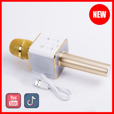 Мікрофон караоке дитячий бездротовий Q7 Золото Gold USB Bluetooth з чохлом Іграшка мікрофон з динаміком