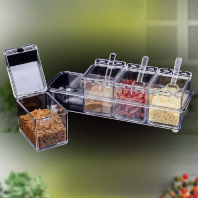Баночки для специй 4 шт с подставкой Crystal seasoning box Набор прозрачных контейнеров для приправ