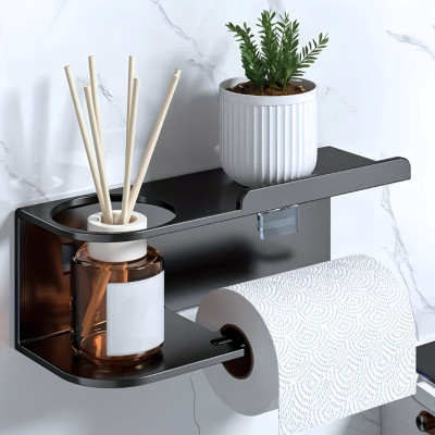 Настінний тримач для туалетного паперу з полицею для приладдя органайзер для ванної