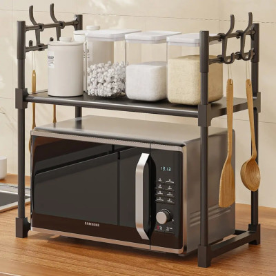 Полка стеллаж для микроволновой печи с крючками SKLM-22 Настольная полка для кухни под микроволновку