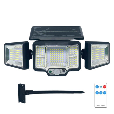 Вуличний потрійний прожектор із сонячною панеллю JB2188 Solar 136 SMD LED ліхтар із датчиком руху та пультом ДУ