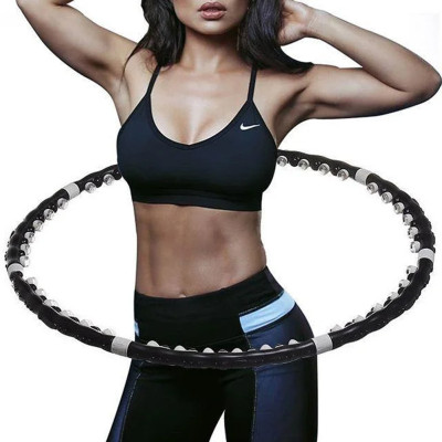 Обруч масажер магнітний хулахуп розбірної Massaging Hula Hoop масажний чорний для фітнесу схуднення талії