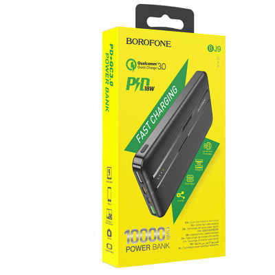 Power bank 10000 mAh BOROFONE чорний портативний зовнішній акумулятор зарядний пристрій повербанк usb Type-C
