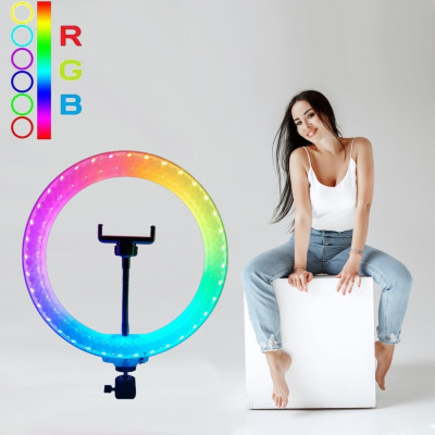 Кільцева лампа світлодіодна 3D RGB 33 см кольорова двостороння LED Селфі кільце для фото блогерів від usb