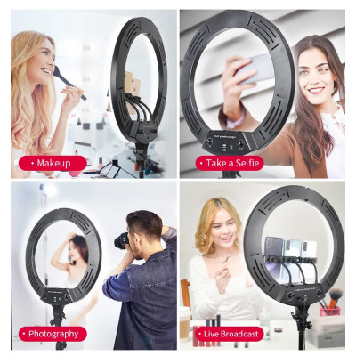 Світлодіодна кільцева лампа Ring fill light 45 см для фото та відео з 3 тримачами для телефону Селфі лампа