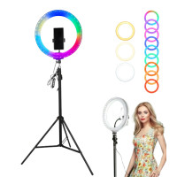 Світлодіодна кільцева лампа RGB 3D 30 см зі штативом 2 м кольорова двостороння LED Селфі кільце від USB