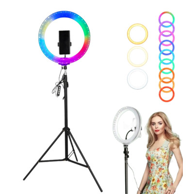 Світлодіодна кільцева лампа RGB 3D 30 см зі штативом 2 м кольорова двостороння LED Селфі кільце від USB Світлодіодна кільцева лампа RGB 3D 30 см зі штативом 2 м кольорова двостороння LED Селфі кільце від USB