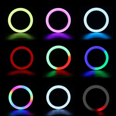 Кільцева кольорова LED лампа RGB 45 см Світлодіодна професійна селфі лампа для фото відеозйомок MJ18