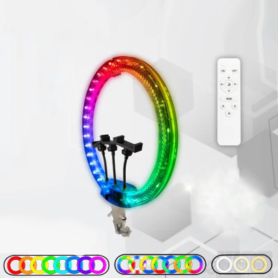 Кільцева лампа світлодіодна 3D RGB 45 см кольорова двостороння LED Селфі кільце для фото блогерів