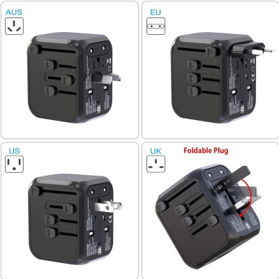 Універсальний мережевий USB адаптер для подорожей та дому Travel Adapter перехідник для розеток Чорний