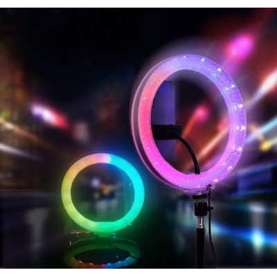 Світлодіодна лампа кільцева 3D RGB 26 см кольорова двостороння LED Селфі кільце для фото блогерів від usb