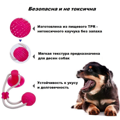 Іграшка м'ячик для собак м'яч на мотузці канат на присоску Червоний Іграшки для домашніх тварин жувальна