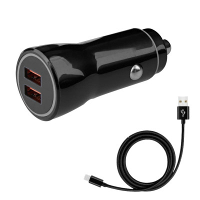 Автомобільний зарядний пристрій із швидкою зарядкою та 2 USB роз'ємами комплект з кабелем зарядки USB TypeС