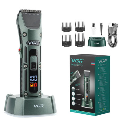 Акумуляторна машинка для стрижки волосся VGR V696 портативна з usb зарядкою 4 насадками та підставкою