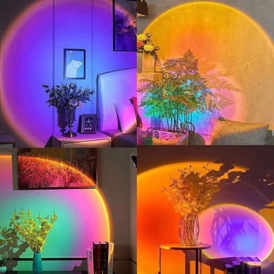 Проекційний світильник USB проектор гнучка атмосферна лампа для фото Sunset Lamp 16 кольорів з пультом