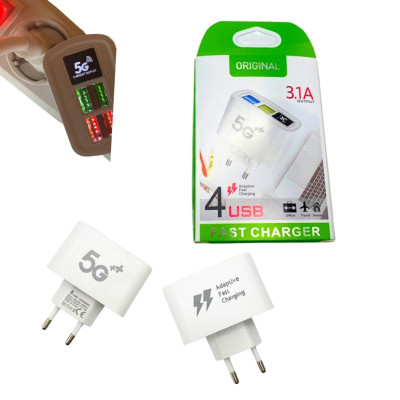 Блок живлення на 4 USB порту FAST CHARGER 3.1А 5G з функцією швидкого заряджання