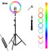 Світлодіодна кільцева RGB LED лампа різнобарвна 38 см MJ38 Набір блогера селфи кільце зі штативом