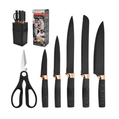 Набір кухонних ножів Knife Set 7 предметів на підставці з нержавіючої сталі