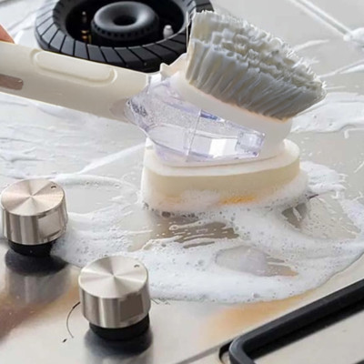 Двостороння щітка для миття посуду Dish Wand Scrub Вrush 2в1 кухонна губка з дозатором та насадками