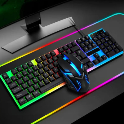 Дротова клавіатура з мишкою LED Keyboard Mouse KM 5003 Ігровий набір з підсвічуванням для комп'ютера