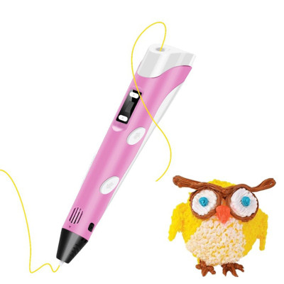 3D Ручка для дітей 3Д ручка 3 покоління з дисплеєм LCD Pen 3 рожева Набір з Еко Пластиком та трафаретом