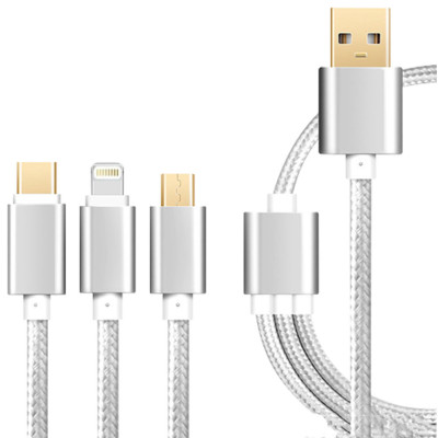Універсальний кабель розгалужувач 3в1 usb TYPE C lightning для iphone швидка зарядка для телефону