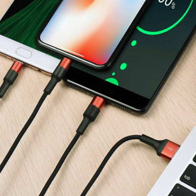 Кабель USB для зарядки телефону 3в1 Typec Micro Lightning провід швидка зарядка плетений 120см