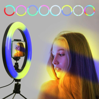 Світлодіодна кільцева кольорова лампа RGB LED MJ26 Набір блогера Селфи кільце зі штативом Мультиколор 26 см