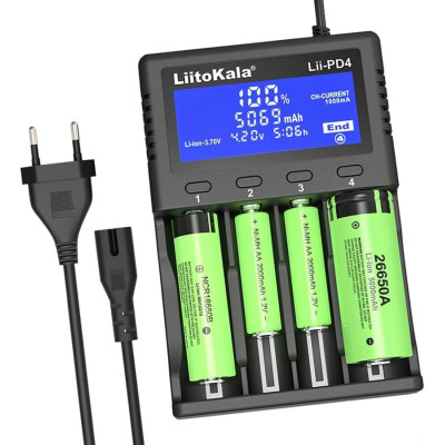 Зарядний пристрій LiitoKala Lii-PD4 для акумуляторів Li Ion Ni MH Ni Cd LiFePO4 дисплей LCD 4 канали