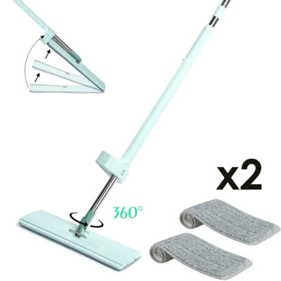 Швабра ледащо з вертикальним самоотжімом flat mop з віджимом і поворотом на 360 градусів та 2 мікрофібри