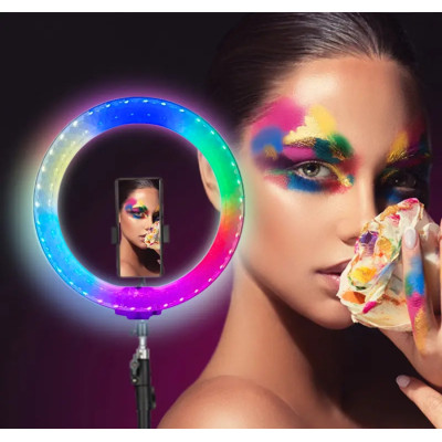 Світлодіодна кільцева лампа RGB 3D 30 см зі штативом 2 м кольорова двостороння LED Селфі кільце від USB