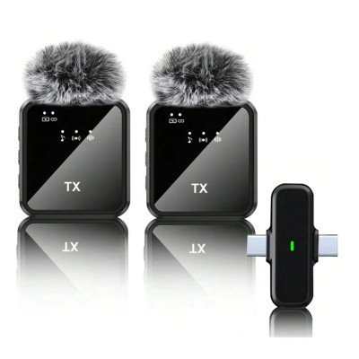Бездротовий петличний мікрофон 2в1 F15-2 Wireless Microphone з ресивером Type-C Lightning та хутряним вітрозахистом для відеозйомк