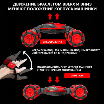 Машинка трюкова на радіокеруванні управлінні жестами рукою Червона Всюдихід для дітей SL 2071
