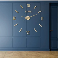Настінний самоклеючий 3D годинник на батарейках Diy Clock Зроби сам для кухні вітальні Золото