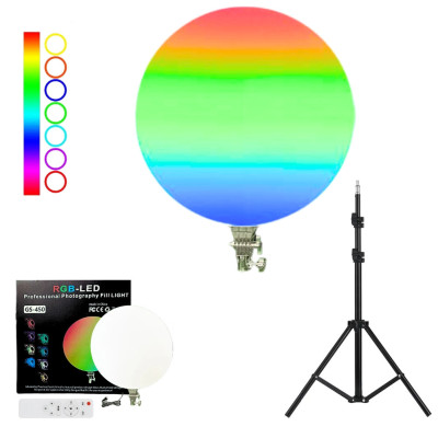 Світлодіодна кругла лампа RGB-LED Fill Light GS-450 кольорова 45см з пультом та штативом 2м для студійної зйомки