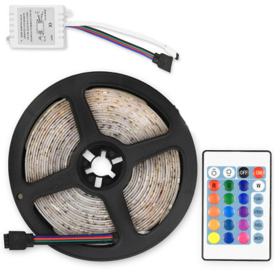 Світлодіодна LED стрічка RGB 5 м силіконова з пультом та перехідником світлодіодне освітлення