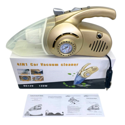 Автомобільний пилосос з манометром 4в1 Vacuum Cleaner компактний з компресором насадками та підсвічуванням