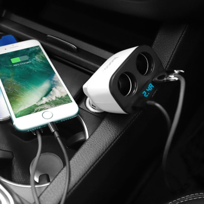 Автомобильная зарядка Hoco Z28 Зарядное устройство 2xUSB от прикуривателя с вольтметром Разветвитель в авто