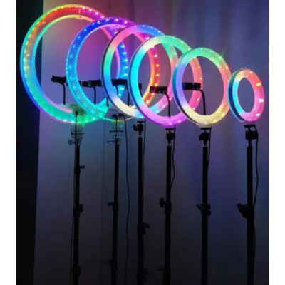 Світлодіодна кільцева лампа RGB 3D 26 см зі штативом 2 м кольорова двостороння LED Селфі кільце від USB