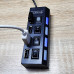 USB хаб розгалужувач на 4 порти з перемикачами на кожен порт концентратор адаптер чорний живлення USB 2.0