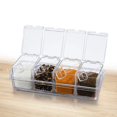Баночки для специй 4 шт с подставкой Crystal seasoning box Набор прозрачных контейнеров для приправ