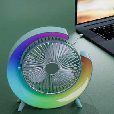 Портативний міні вентилятор з RGB підсвічуванням Настільний акумуляторний нічник від USB з обдуванням