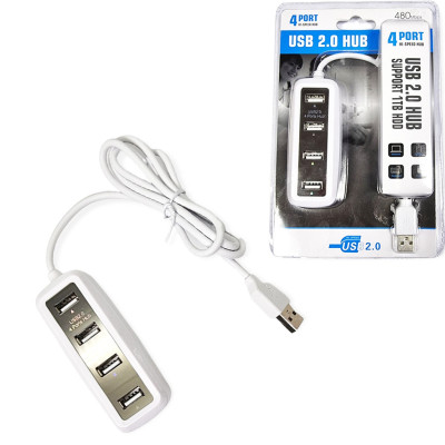 USB хаб концентратор адаптер розгалужувач на 4 порти білий живлення від USB хаб 2.0