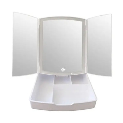 Настільне потрійне дзеркало My Fold Away з LED підсвічуванням та органайзером Портативне сенсорне дзеркало
