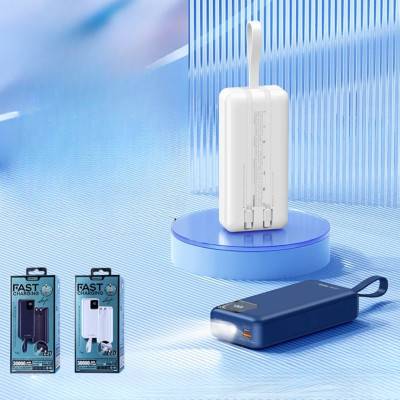 Повербанк 30000 mAh з дисплеєм та ліхтариком Зовнішній акумулятор Remax RPP-550 зарядний 22.5W USB Type-C Lightning для телефону