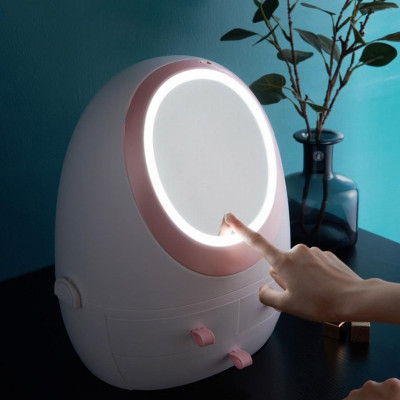 Органайзер бокс для косметики з дзеркалом і LED підсвіткою Настільний Кейс із захистом від вологи пилу W 1 Білий