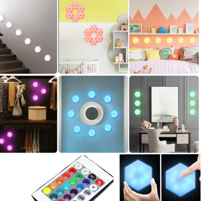 Світильник модульний LED RGB сенсорний шестигранний з пультом складова лампа стільники настінні комплект 3 шт