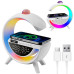 Нічник акумуляторний з бездротовою зарядкою годинником 7RGB лампа BT3402 колонка Bluetooth проектор та радіо 15W