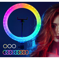 Світлодіодна лампа кільцева 3D RGB 26 см кольорова двостороння LED Селфі кільце для фото блогерів від usb